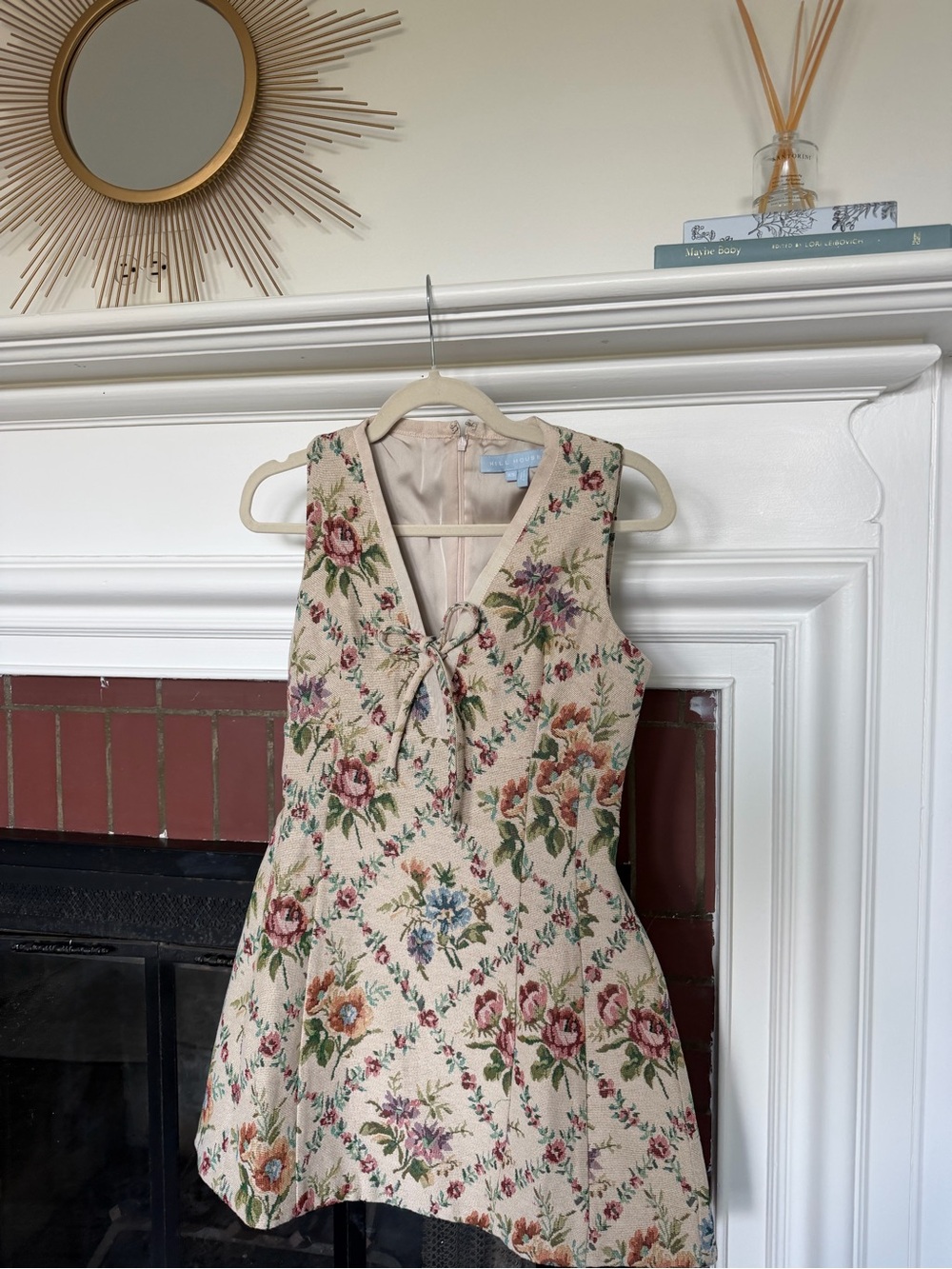 Hill House Cream Floral Tie-Front Mini Dress